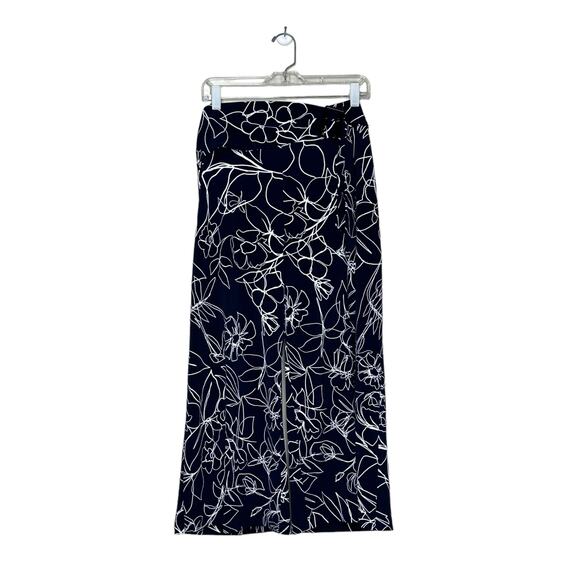 Joseph Ribkoff navy blue white floral wide legs belted crop pants size 14 - Picture 13 of 13